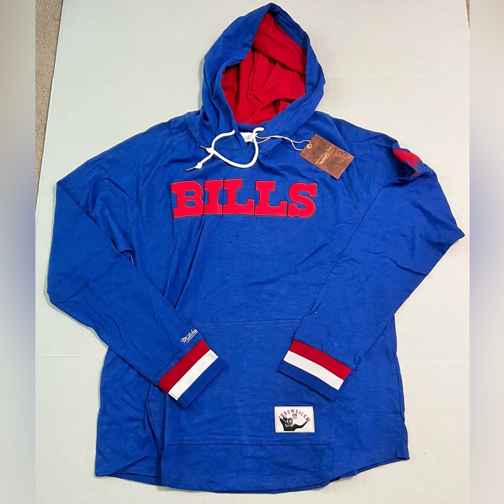 Buffalo Bills Mitchell & Ness Long Sleeve Shirt w/Hood Sizes M, L, XL, 2XL avail